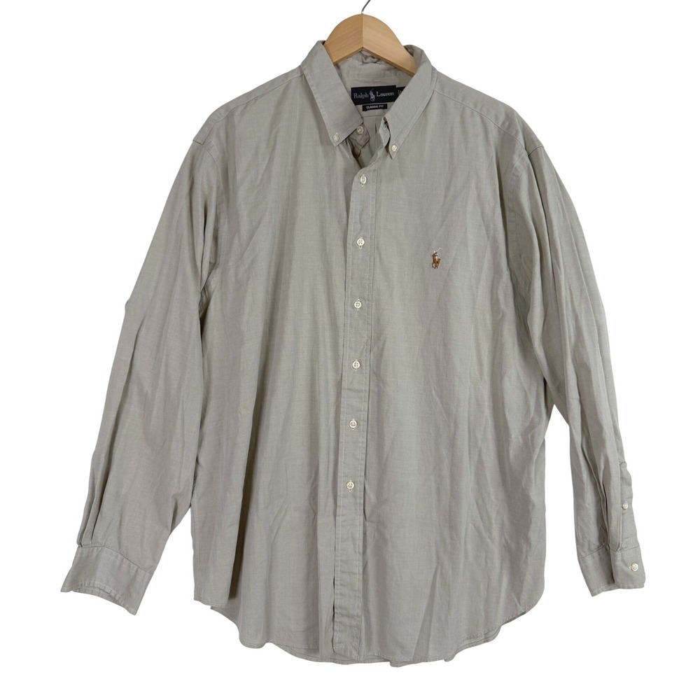 Ralph Lauren Button Down Men 18 34/35 Khaki Classic Fit Oxford Shirt